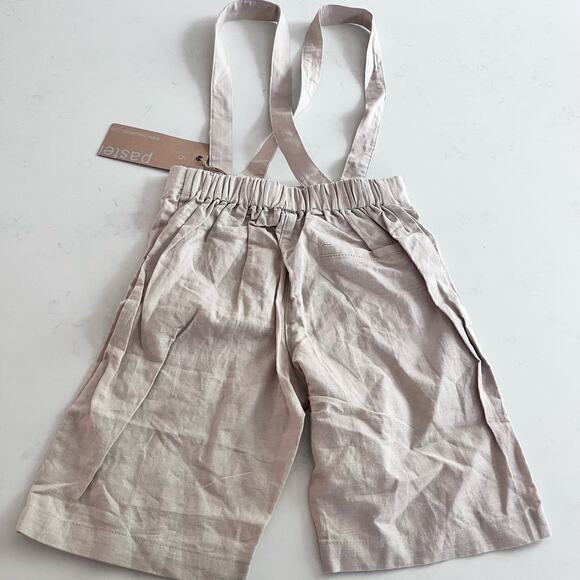 Pastel boys tan linen blend suspender shorts size 5 NWT - Picture 8 of 8